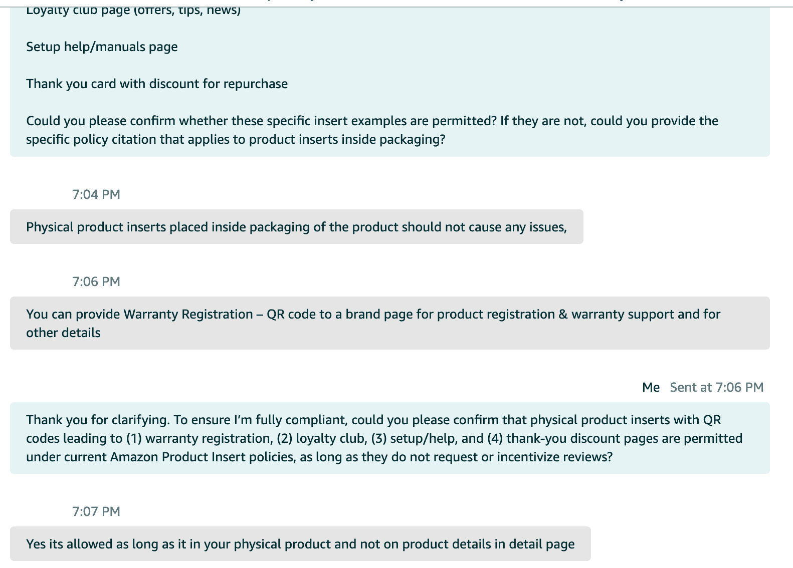 Amazon Support Chat confirming Swapt's compliance with Amazon ToS