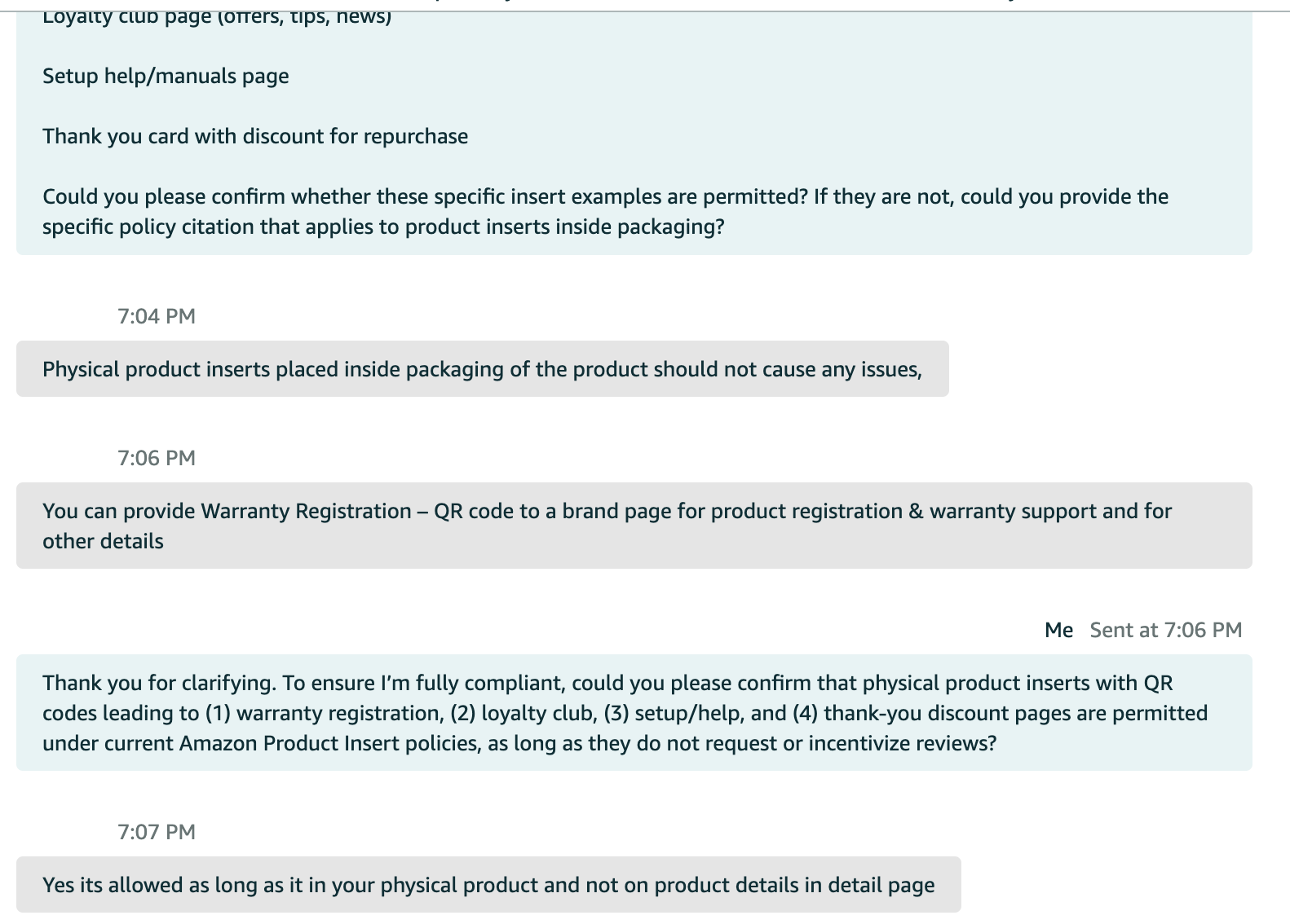 Amazon Support Chat confirming Swapt's compliance with Amazon ToS